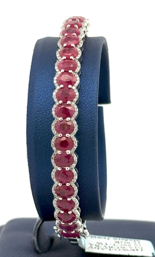 14k White Gold 10.00CT Diamond & Ruby Bangle Bracelet, 15.0g, S16617
