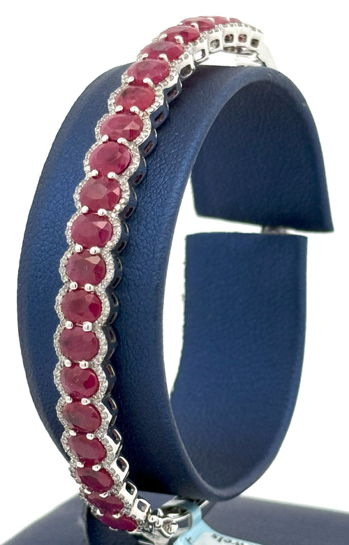 14k White Gold 10.00CT Diamond & Ruby Bangle Bracelet, 15.0g, S16617