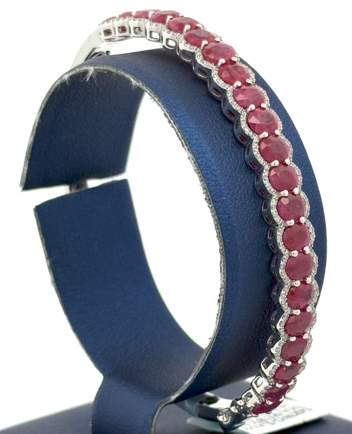 14k White Gold 10.00CT Diamond & Ruby Bangle Bracelet, 15.0g, S16617