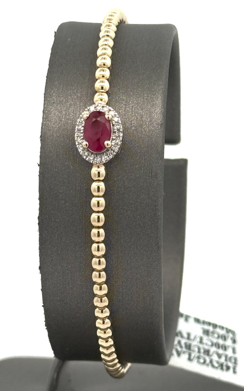 14k Yellow Gold 1.00 CT Diamond & Ruby Bangle Bracelet, 6.0gm, S16613
