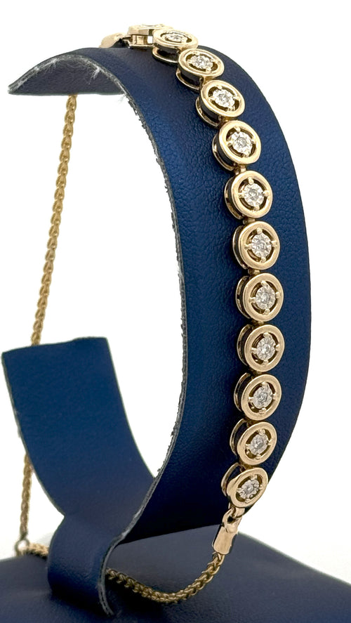 10k Yellow Gold 0.25CT Diamond Anklet Bracelet, 10.5", 7.7g, S16123