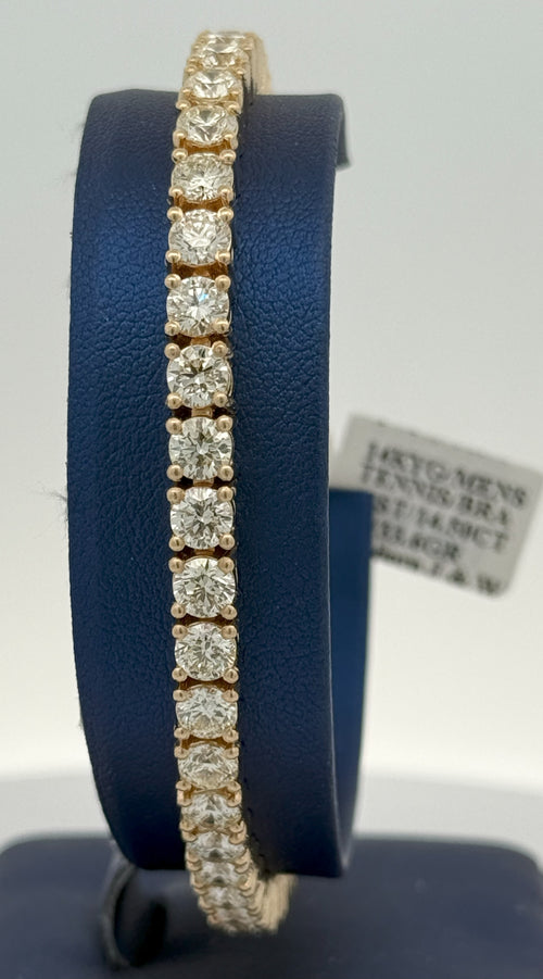 14k Yellow Gold 14.00CT Diamond Tennis Bracelet, 8", 33.6g, S108497