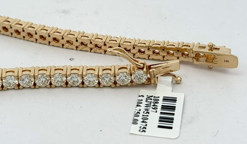 14k Yellow Gold 14.00CT Diamond Tennis Bracelet, 8", 33.6g, S108497