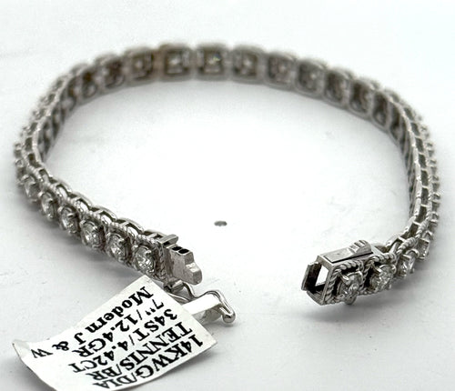 14k White Gold 4.42 CT Diamond Tennis Bracelet, 7", 12.4gm, S104649