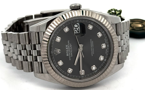 Pre-Owned Rolex Datejust 41mm Stainless Steel Watch 126334 Gold Fluted bezel