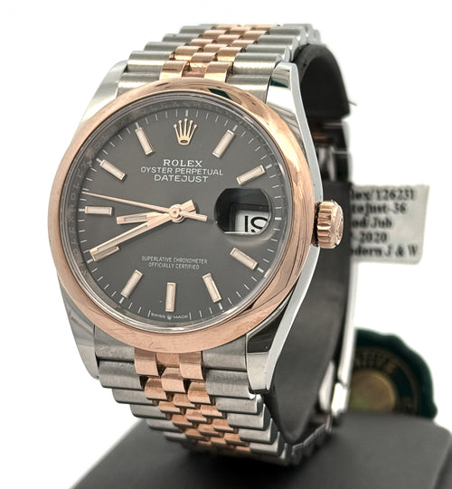 Pre-owned Rolex Datejust 36mm Gray Dial - 126231 - Rose Gold/Steel S106445