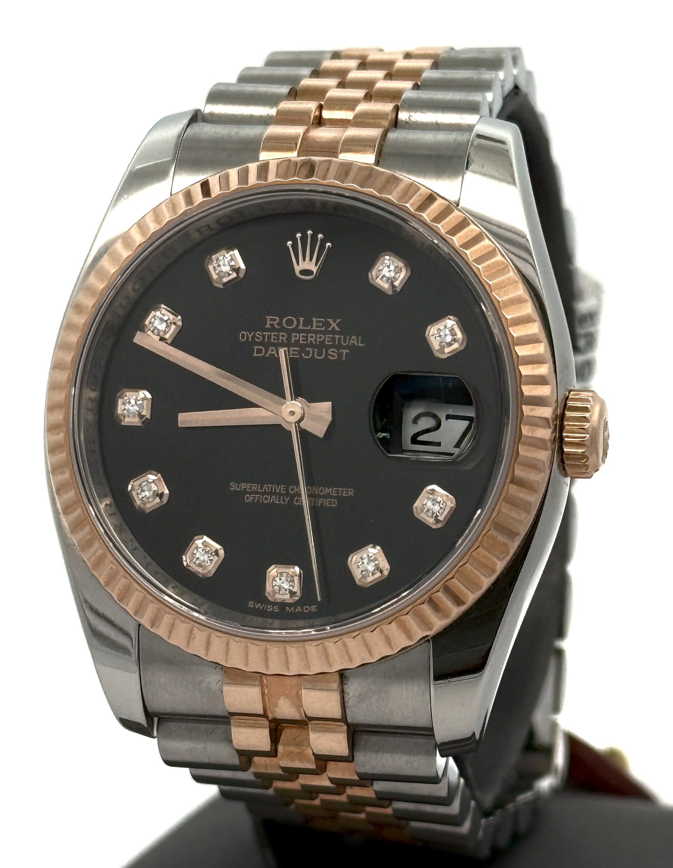 Pre-owned Rolex Datejust 36mm Black Dial - 116231 - Rose Gold/Steel S1