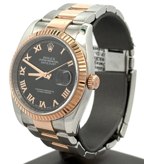 Pre-owned Rolex Datejust 36mm Black Dial - 116231 - Rose Gold/Steel S107975