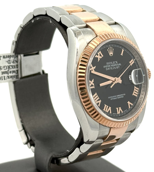 Pre-owned Rolex Datejust 36mm Black Dial - 116231 - Rose Gold/Steel S107975