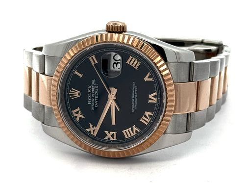 Pre-owned Rolex Datejust 36mm Black Dial - 116231 - Rose Gold/Steel S107975