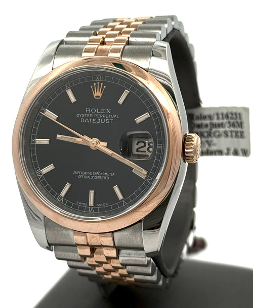 Pre-owned Rolex Datejust 36mm Black Dial - 116231 - Rose Gold/Steel S108211