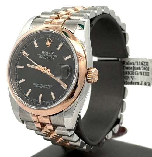 Pre-owned Rolex Datejust 36mm Black Dial - 116231 - Rose Gold/Steel S108211