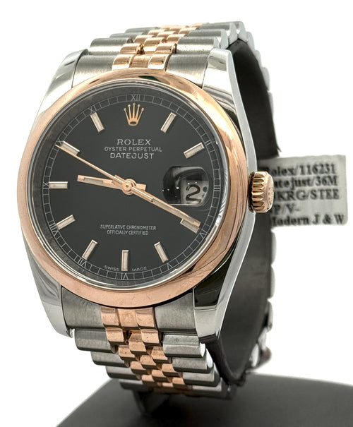Pre-owned Rolex Datejust 36mm Black Dial - 116231 - Rose Gold/Steel S108211