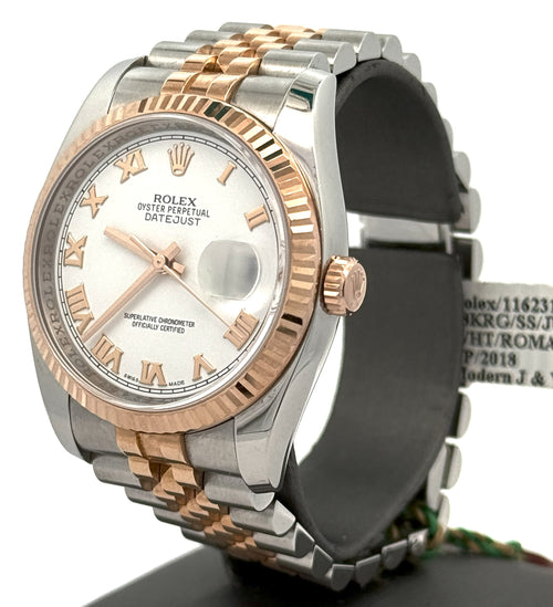 Pre-owned Rolex Datejust 36mm White Dial - 116231 - Rose Gold/Steel S106469