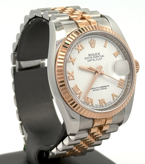 Pre-owned Rolex Datejust 36mm White Dial - 116231 - Rose Gold/Steel S106469