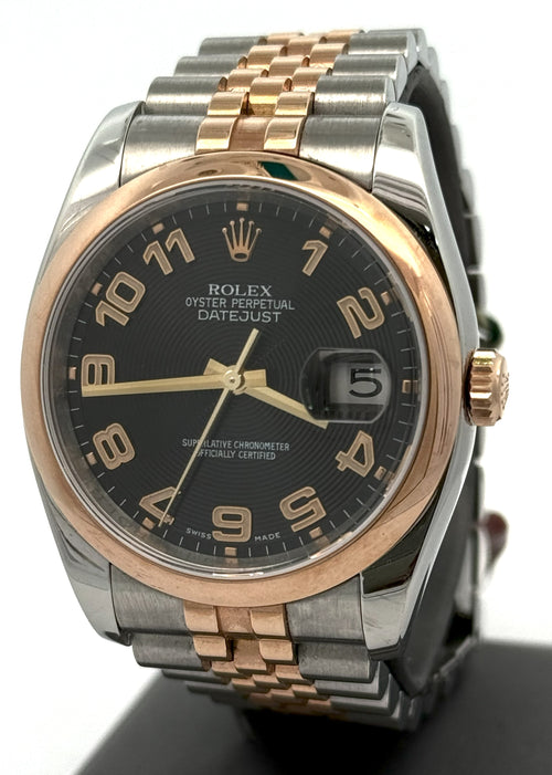 Pre-owned Rolex Datejust 36mm Black Dial - 116231 - Rose Gold/Steel S105573