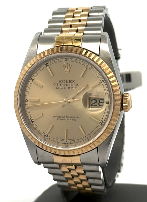 Pre-owned Rolex Datejust 36mm Champagne Dial - 16233- Yellow Gold/Steel S107815