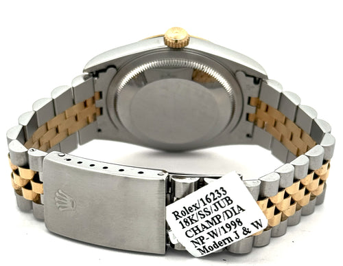 Pre-owned Rolex Datejust 36mm Champagne Dial - 16233- Yellow Gold/Steel S108443