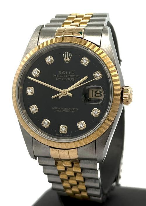 Pre-owned Rolex Datejust 36mm Black Dial - 16233- Yellow Gold/Steel S108445