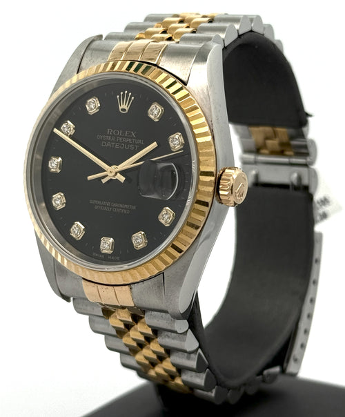 Pre-owned Rolex Datejust 36mm Black Dial - 16233- Yellow Gold/Steel S108445