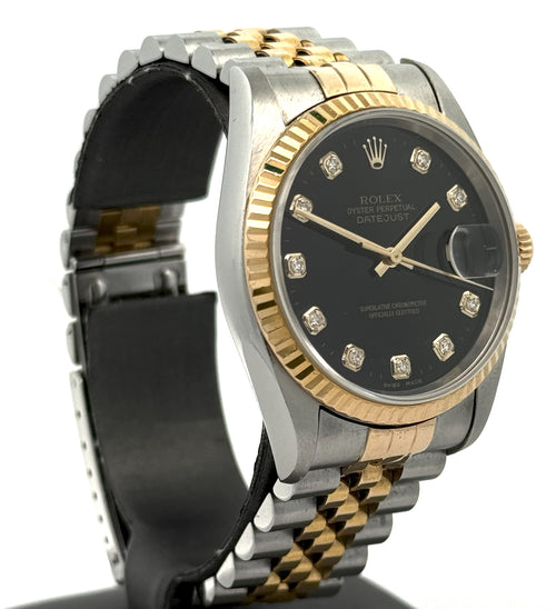 Pre-owned Rolex Datejust 36mm Black Dial - 16233- Yellow Gold/Steel S108445
