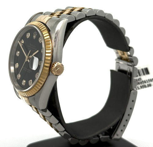 Pre-owned Rolex Datejust 36mm Black Dial - 16233- Yellow Gold/Steel S108445