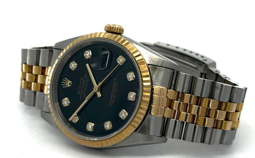 Pre-owned Rolex Datejust 36mm Black Dial - 16233- Yellow Gold/Steel S108445