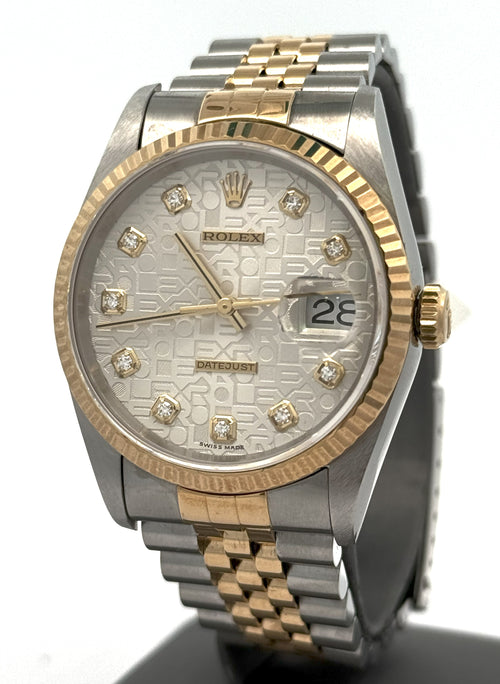Pre-owned Rolex Datejust 36mm Silver Jubilee Dial - 16233- Yellow Gold/Steel S108444
