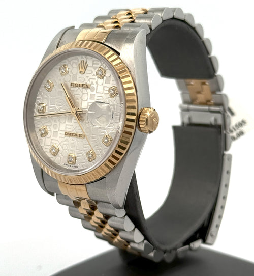 Pre-owned Rolex Datejust 36mm Silver Jubilee Dial - 16233- Yellow Gold/Steel S108444