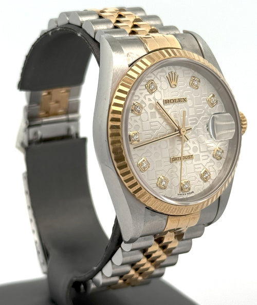 Pre-owned Rolex Datejust 36mm Silver Jubilee Dial - 16233- Yellow Gold/Steel S108444