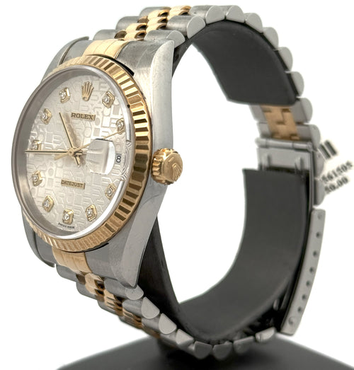 Pre-owned Rolex Datejust 36mm Silver Jubilee Dial - 16233- Yellow Gold/Steel S108444