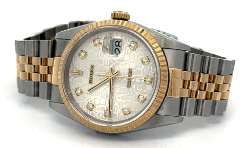 Pre-owned Rolex Datejust 36mm Silver Jubilee Dial - 16233- Yellow Gold/Steel S108444