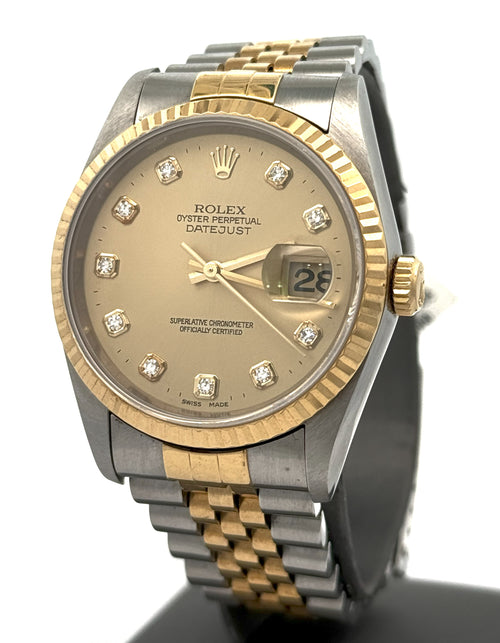 Pre-owned Rolex Datejust 36mm Champagne Dial - 16233- Yellow Gold/Steel S108289