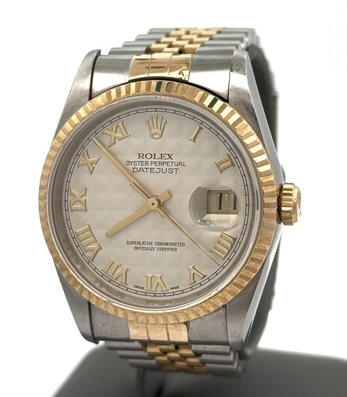 Pre-owned Rolex Datejust 36mm Pyramid Dial - 16233- Yellow Gold/Steel S108458