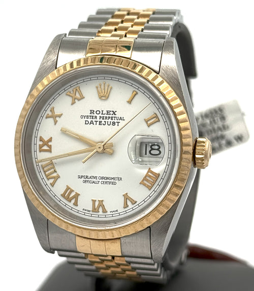 Pre-owned Rolex Datejust 36mm White Dial - 16233- Yellow Gold/Steel S107816