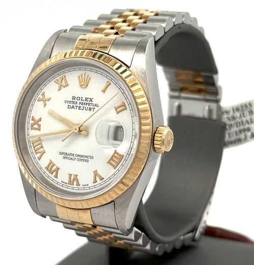 Pre-owned Rolex Datejust 36mm White Dial - 16233- Yellow Gold/Steel S107816
