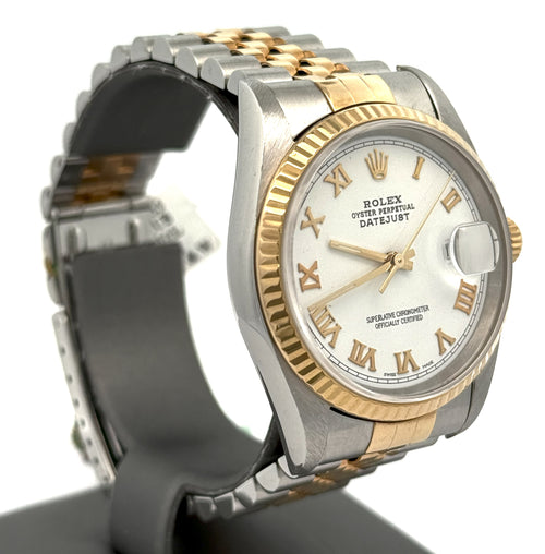 Pre-owned Rolex Datejust 36mm White Dial - 16233- Yellow Gold/Steel S107816