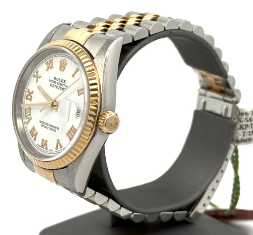 Pre-owned Rolex Datejust 36mm White Dial - 16233- Yellow Gold/Steel S107816