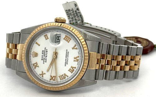 Pre-owned Rolex Datejust 36mm White Dial - 16233- Yellow Gold/Steel S107816