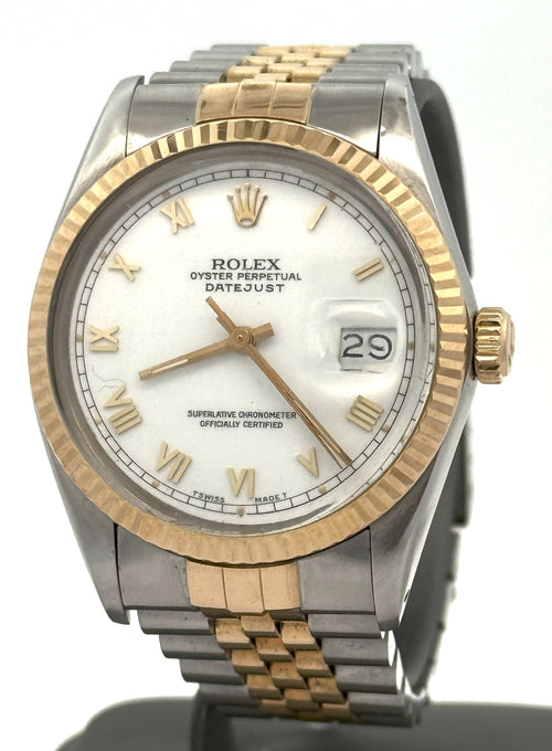 Pre-owned Rolex Datejust 36mm White Dial - 16013- Yellow Gold/Steel S108608