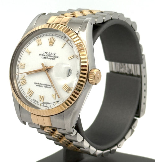 Pre-owned Rolex Datejust 36mm White Dial - 16013- Yellow Gold/Steel S108608