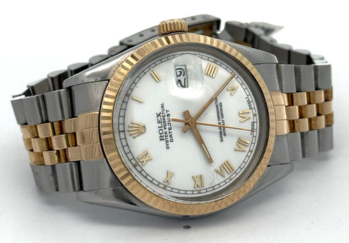 Pre-owned Rolex Datejust 36mm White Dial - 16013- Yellow Gold/Steel S108608