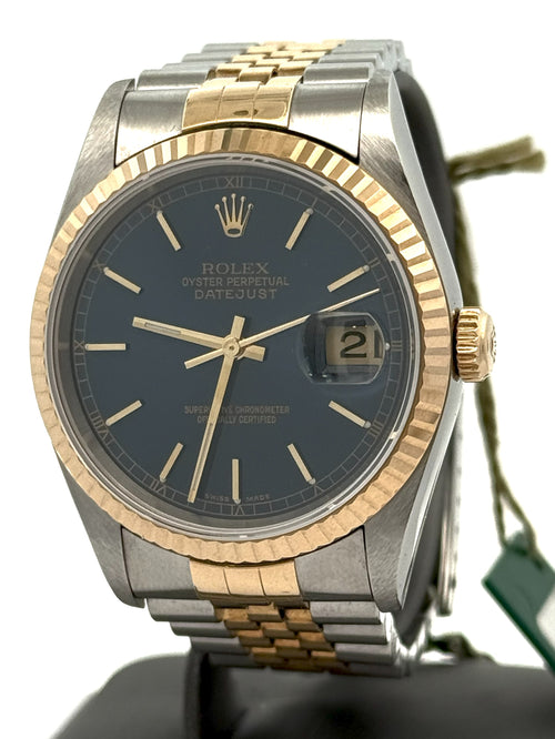 Pre-owned Rolex Datejust 36mm Blue Dial - 16233- Yellow Gold/Steel S107844