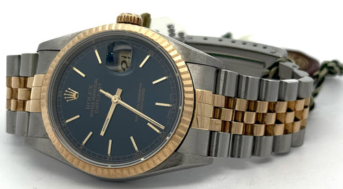 Pre-owned Rolex Datejust 36mm Blue Dial - 16233- Yellow Gold/Steel S107844