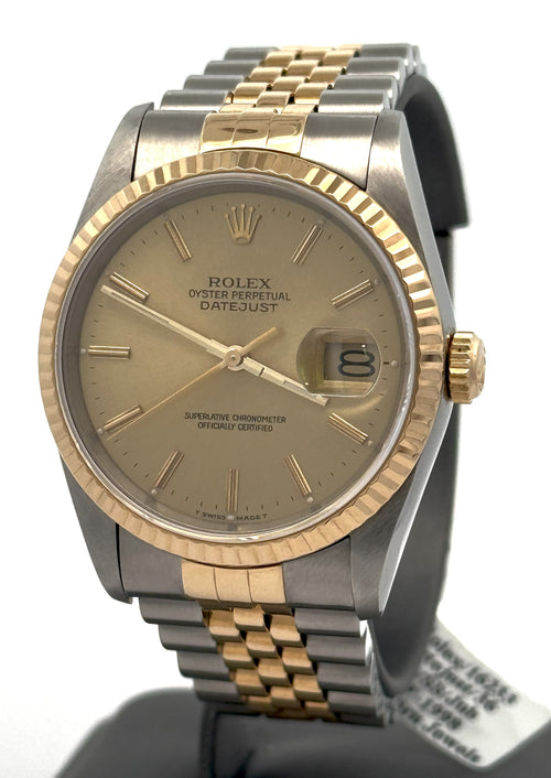 Pre-owned Rolex Datejust 36mm Champagne Dial - 16233- Yellow Gold/Steel S16375