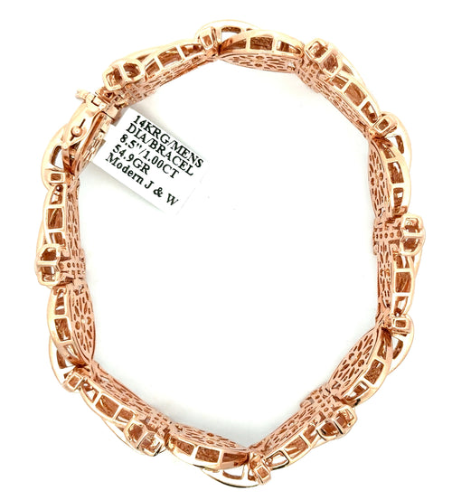 14k Rose Gold Men's Fancy Bracelet, 1.00CT Diamonds 8.5", 54.9g, S108673