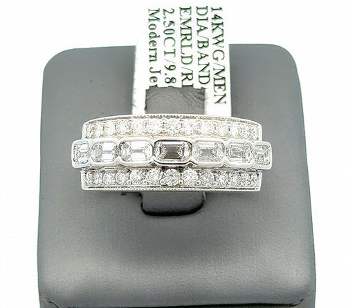 14k White Gold 2.50 CT Diamond Men's Fancy Ring, 9.8 g, Size 10, S16735