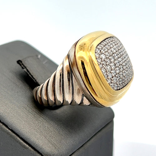 David Yurman 18K Gold and Silver Pave Wheaton Collection Ring S108186