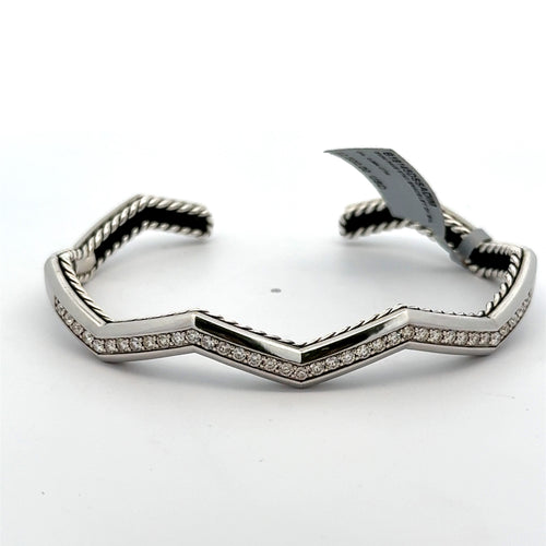 David Yurman Silver Zig Zag Stax 5mm Pave Ladies Bracelet 0.984 TCW