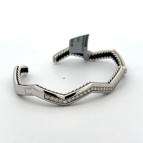David Yurman Silver Zig Zag Stax 5mm Pave Ladies Bracelet 0.984 TCW